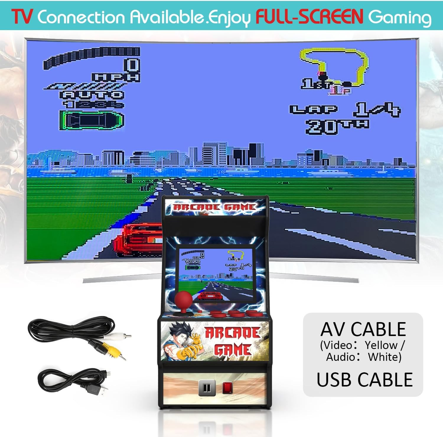 Mini Arcade Machine, Retro Gaming Console, Handheld Game Console with 156 Classi