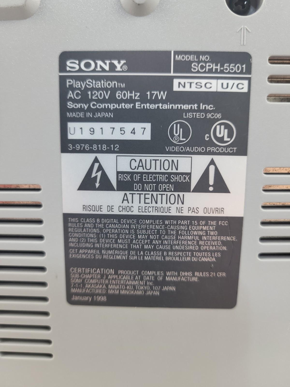 Sony PlayStation 1 Console Only SCPH-5501 Tested and Working