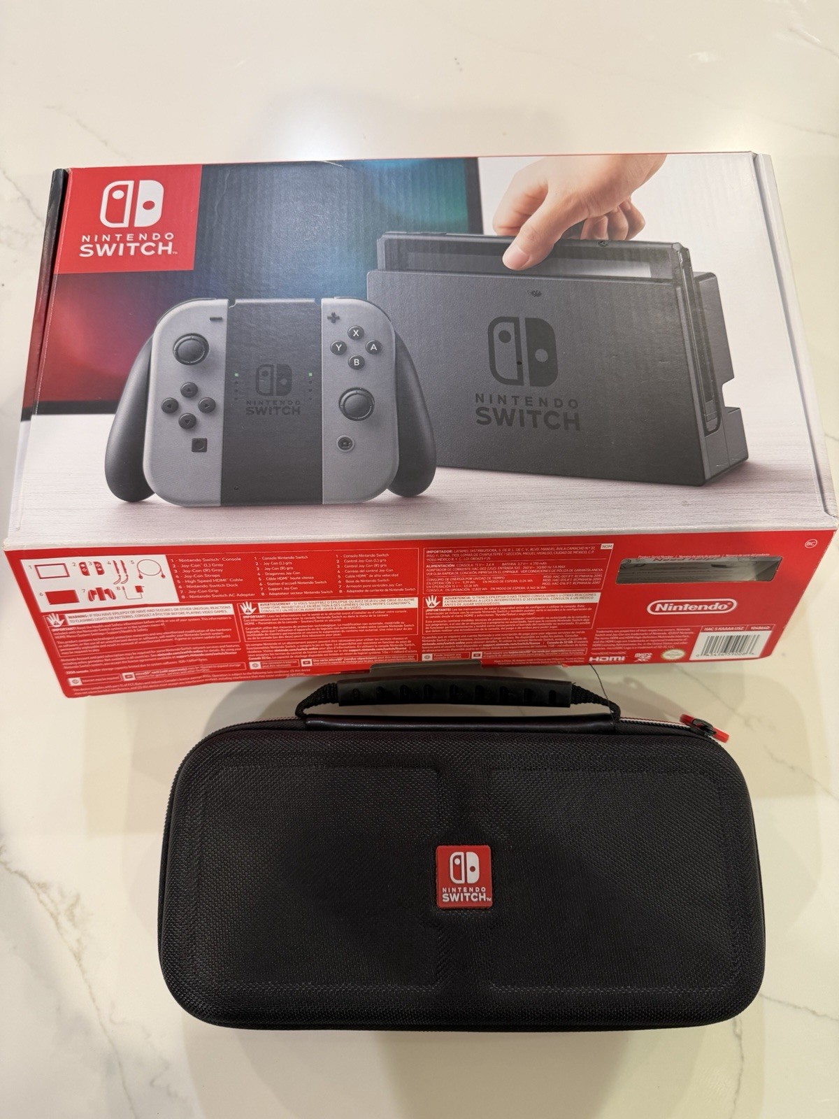 Launch Model HAC-001 Nintendo Switch 32GB w/ Gray Joy‑Con & Switch Case Game Box