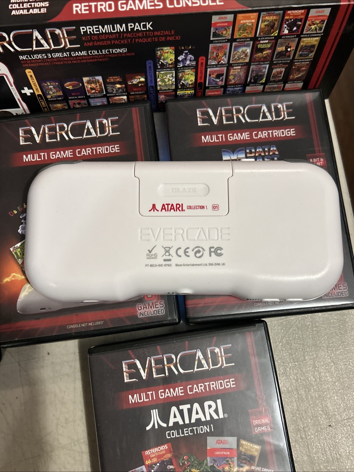 Handheld Evercade Premium Pack w/ Atari Interplay Data East Cartridges