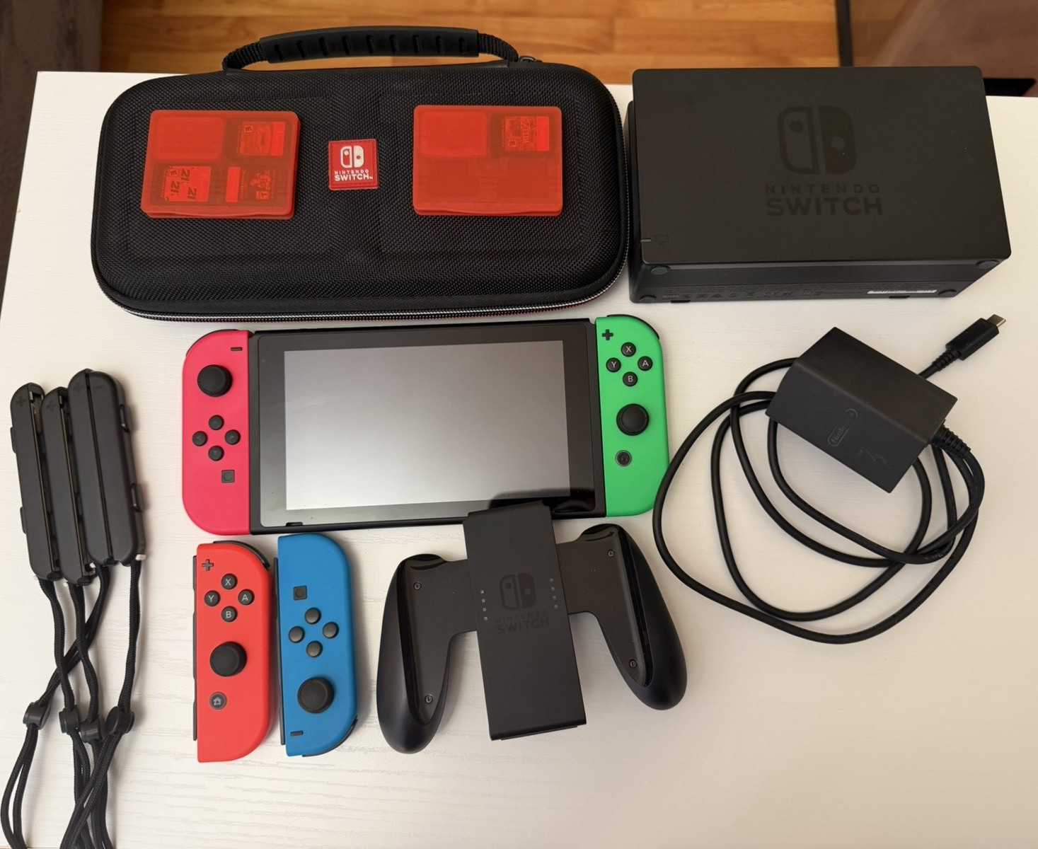 Nintendo Switch Console Red Blue Green Joy-Con Dock Charger Carrying Case