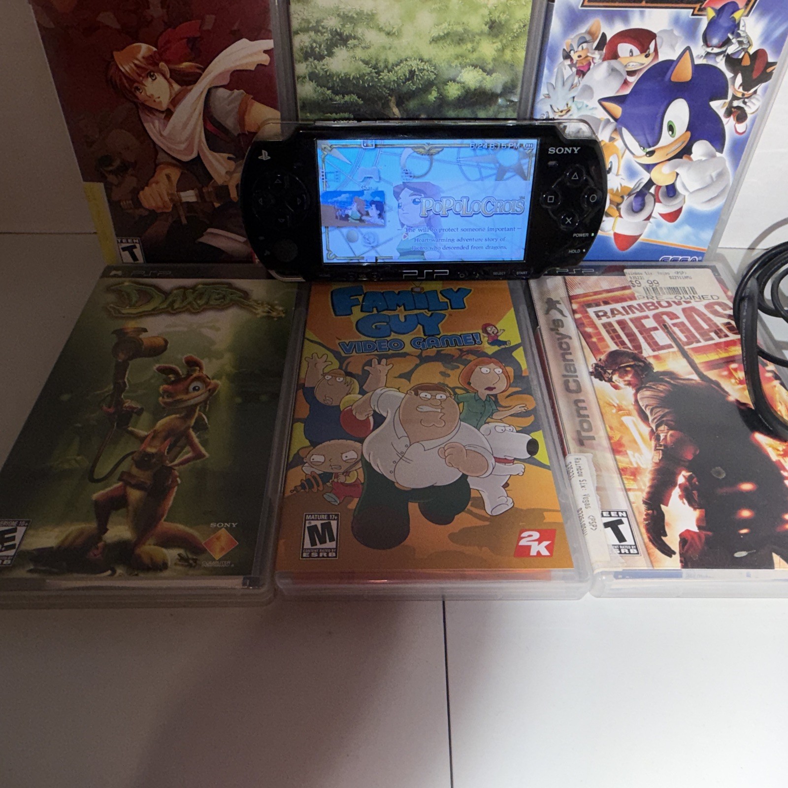 SONY PSP-2001 Black Console Bundle W/ Charger, New Battery, 6 Games – Tested!