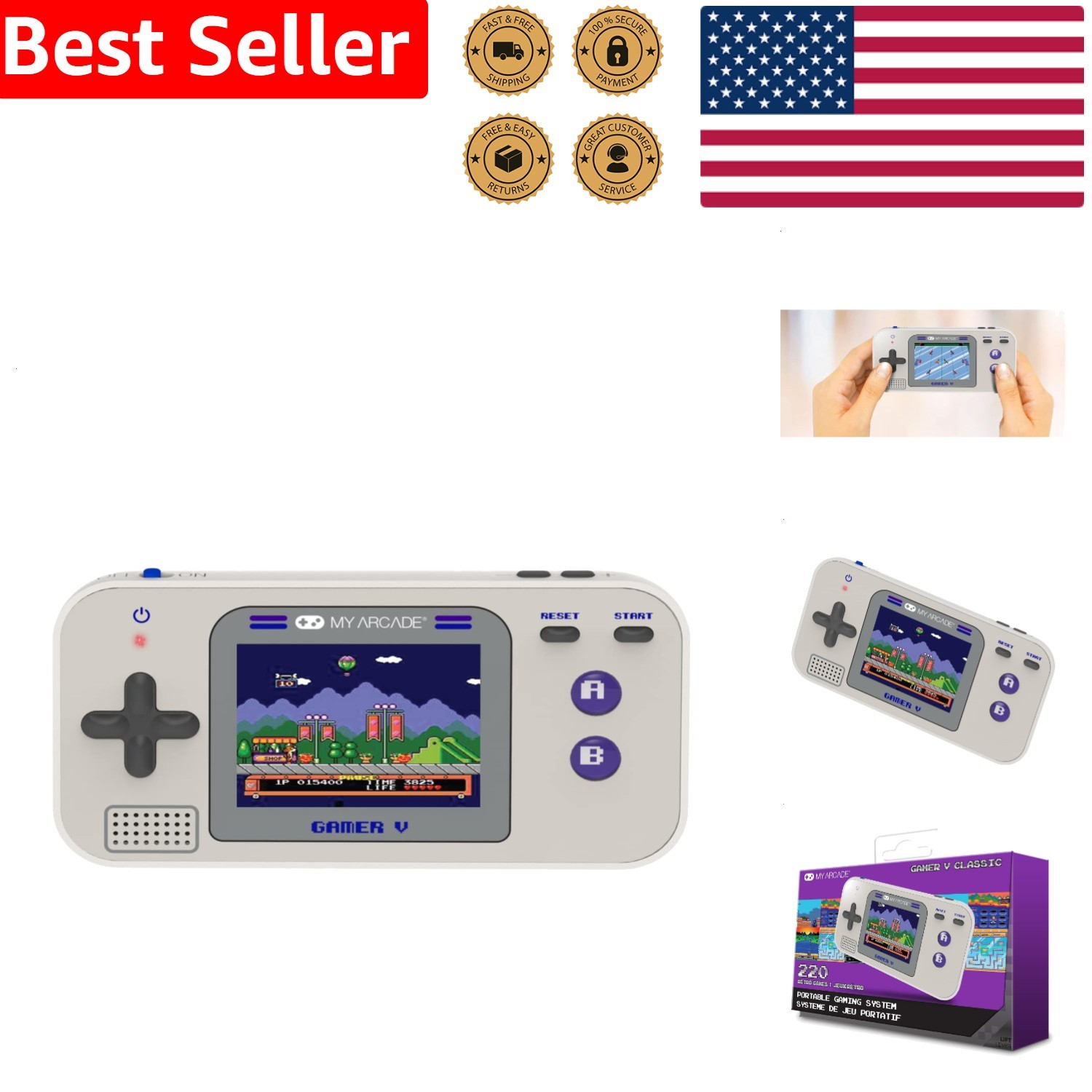 Portable Gaming System Purple 220 Games 2.5