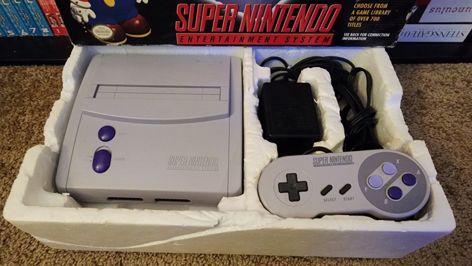 Super Nintendo SNES Mini JR Console Complete In Box SNS-101 Lot-1 Game CIB