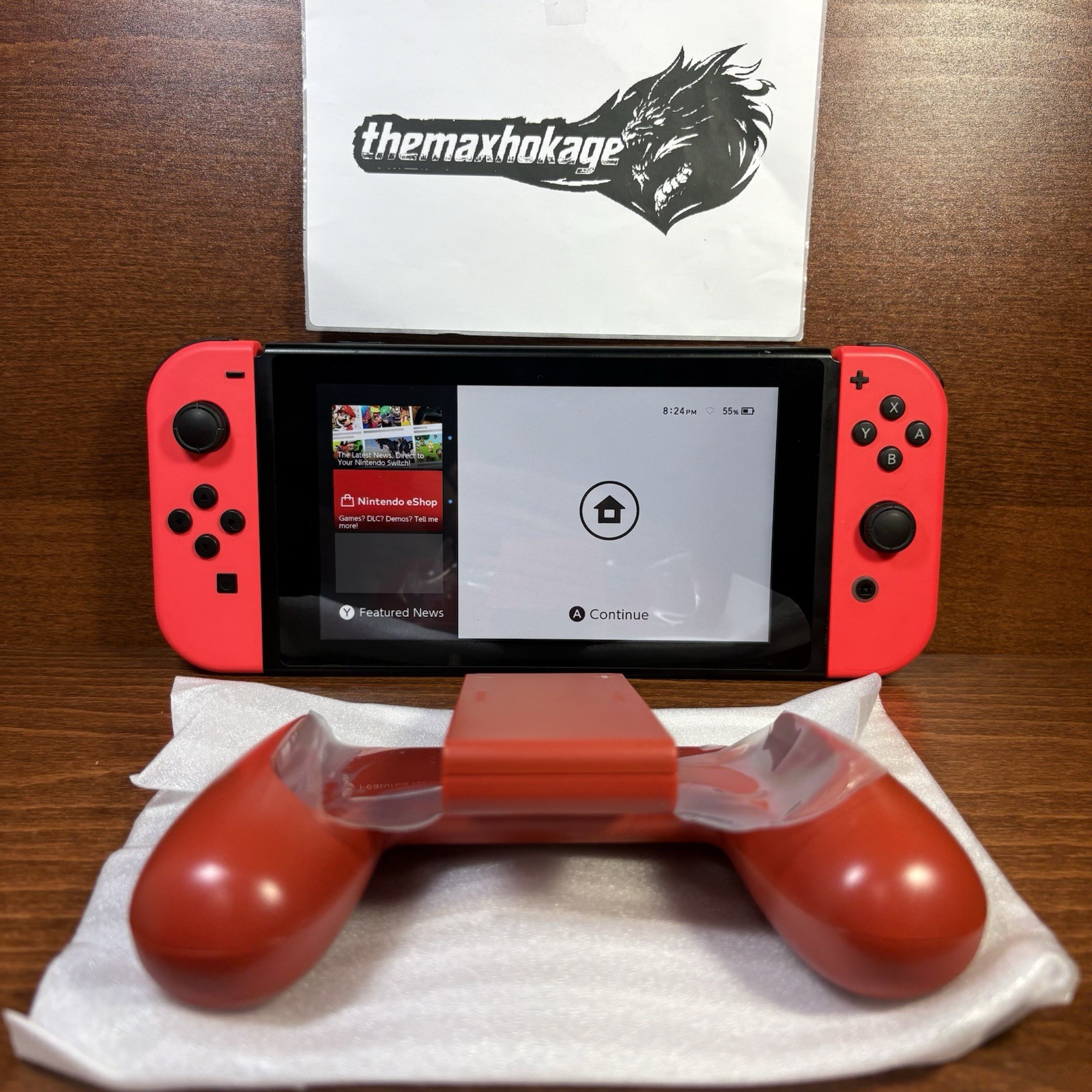 Nintendo Switch with Neon Red Joy-Cons | Works Perfectly | New Red Grip Included