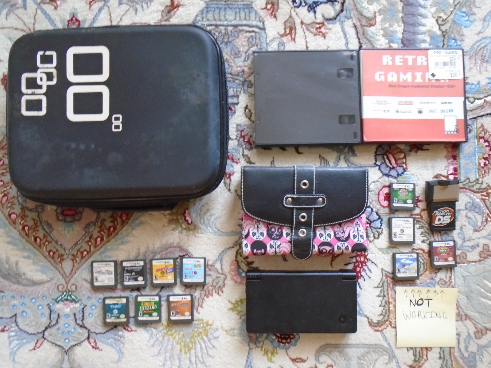 SEMI-WORKING Nintendo DSi Black Console with lots of games FOR REPAIR READ USA