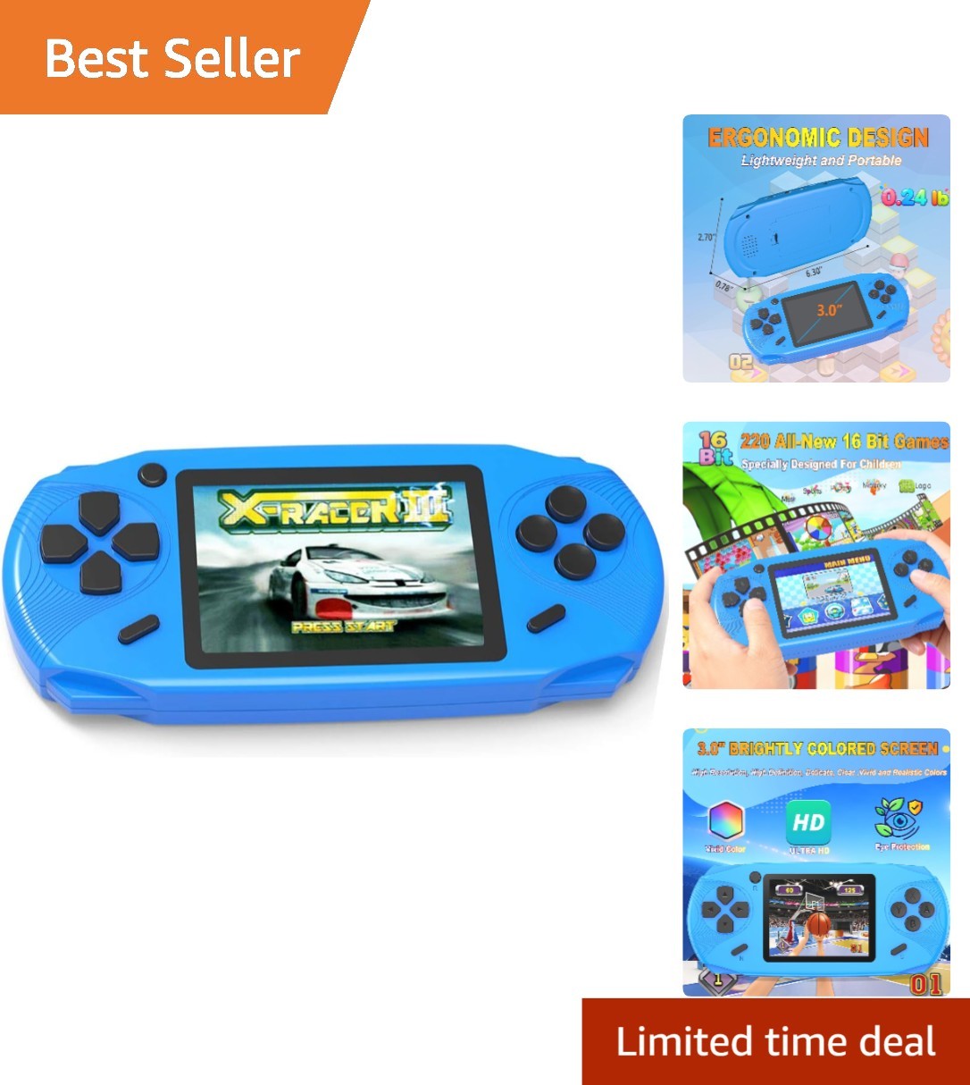 Mini Handheld Kids Game Console with 220 Retro Games and Large Screen