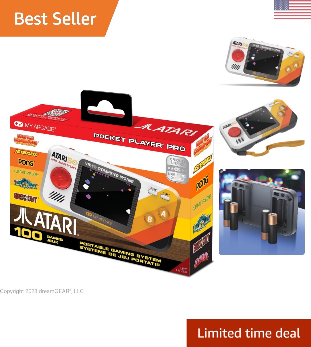 Atari Pocket Player Pro: 100 Games, 2.75″ Color Display, Ergonomic Design