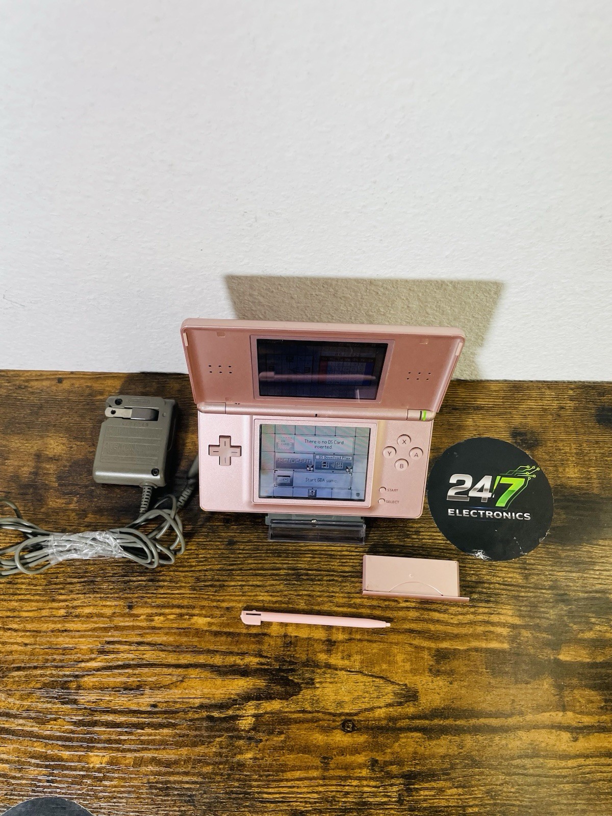 Nintendo DS Lite Pink Handheld Bundle Charger Stylus GBA Player – FOR PARTS READ
