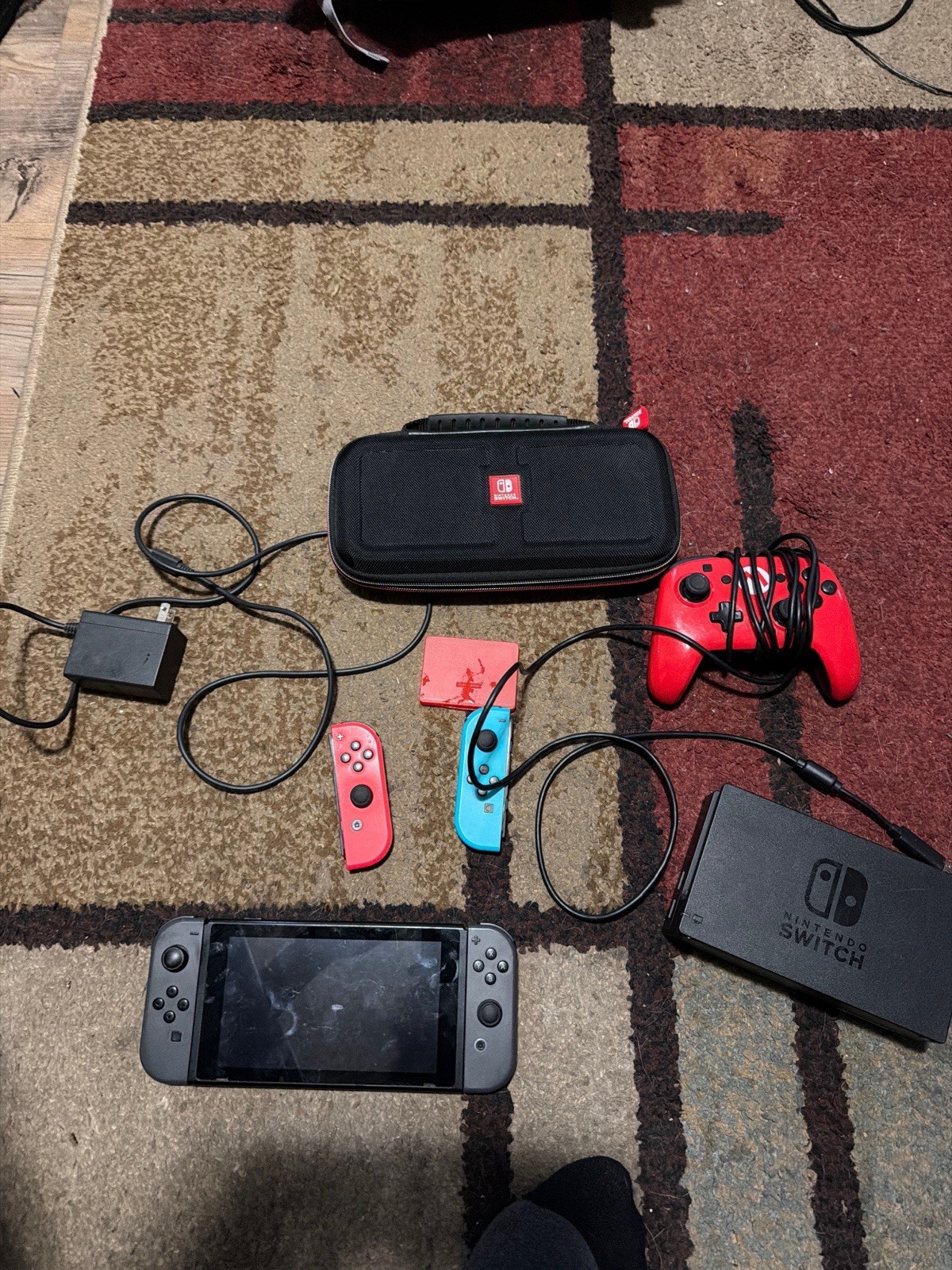 Nintendo Switch HAC-001 Gray Joy-Con Dock Charger Case Wired Controller 128GB