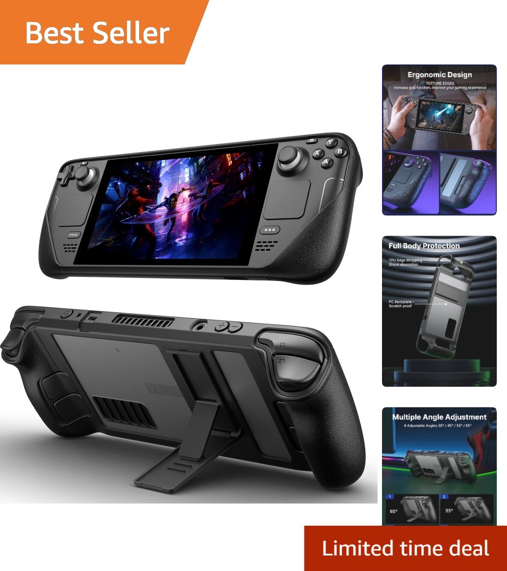 Ergonomic Kickstand Case for Steam Deck – Adjustable TPU Protection, Black