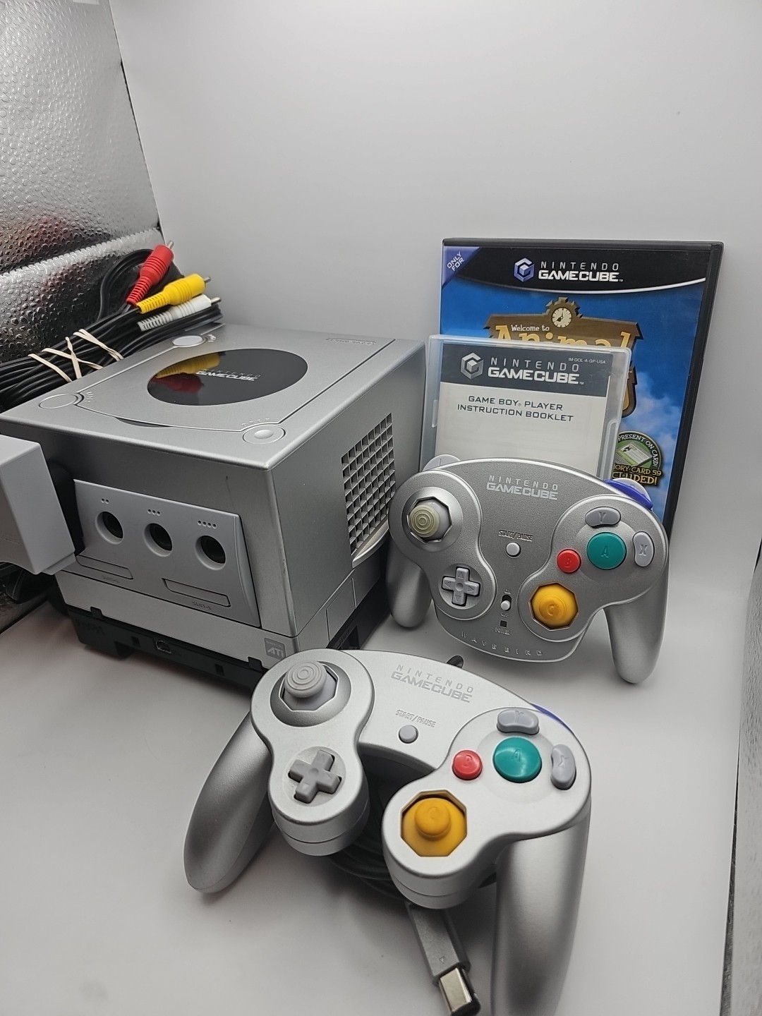 Nintendo Gamecube W/ Gameboy Player & Disc! 2 Controllers Including 1 Wavebird!