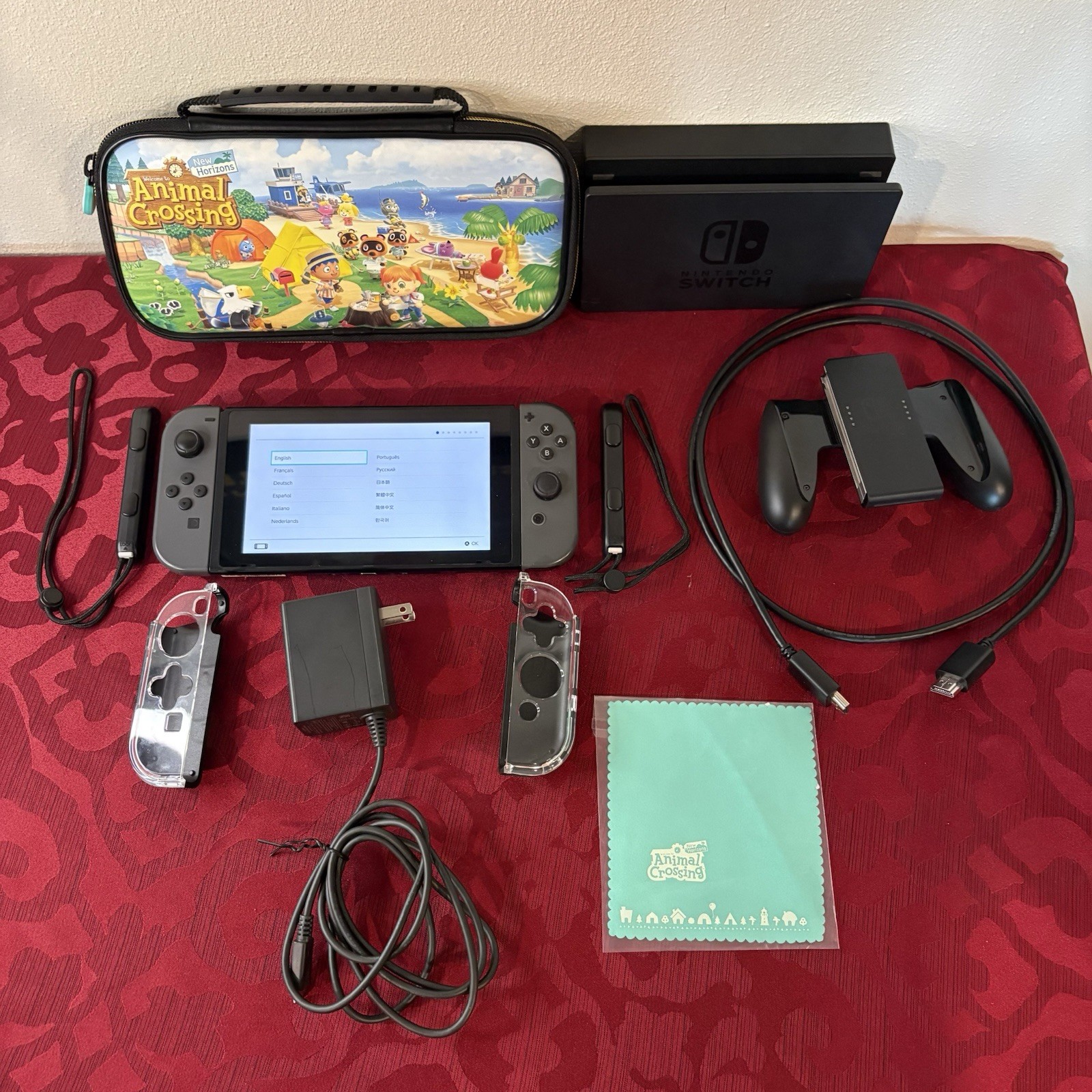 Gray Nintendo Switch HAC-001 (-01) w/ Charger Dock Animal Crossing Case 25gb MSD