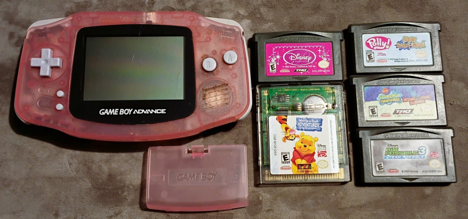 WORKS! Nintendo Game Boy Advance Fuchsia Pink w/5 Games Disney SpongeBob Pooh