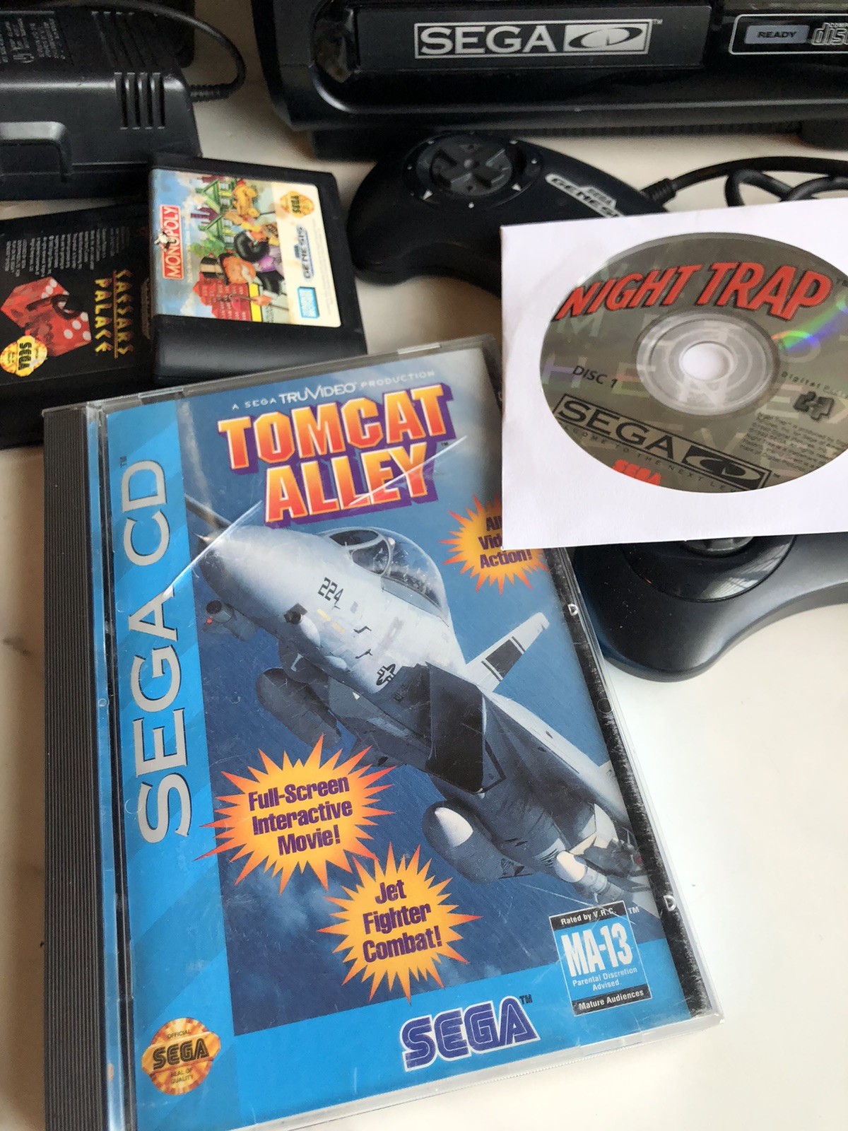 SEGA CD Model 1 + Genesis Working Tested +2 controller +Rf Cable And 5 Games