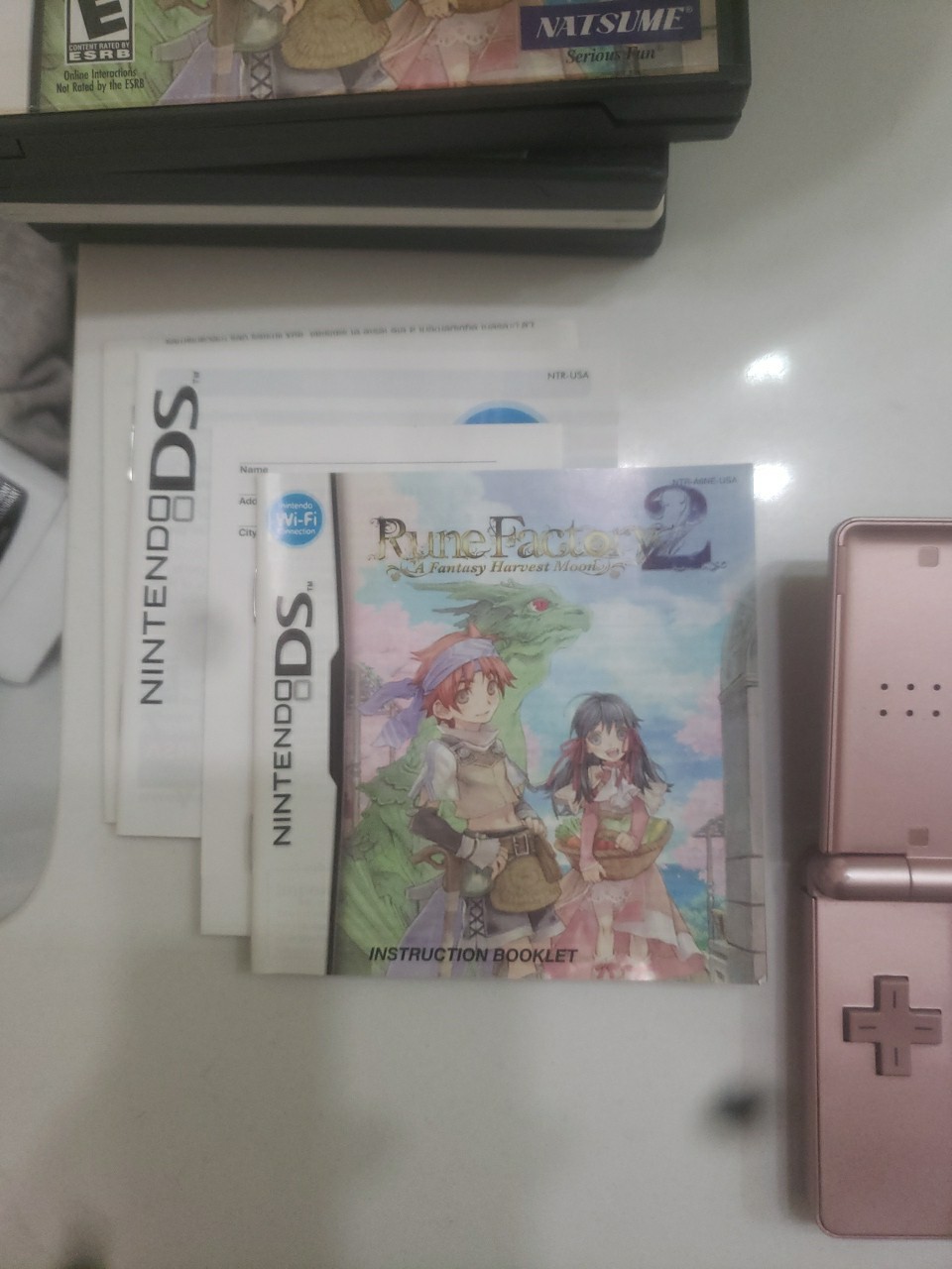 Nintendo Ds Lite Metallic Rose Gold & Rune Factory 1 2 3 4 Bundle Tested Working