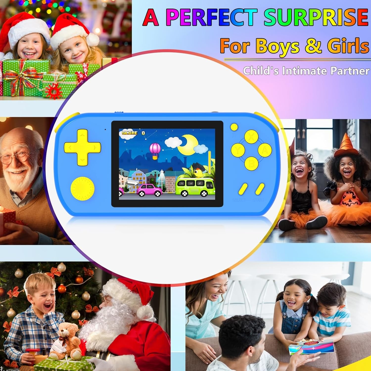 Handheld Game Console 218 Built In Games 3.0 in HD Screen Rechargeable Kids