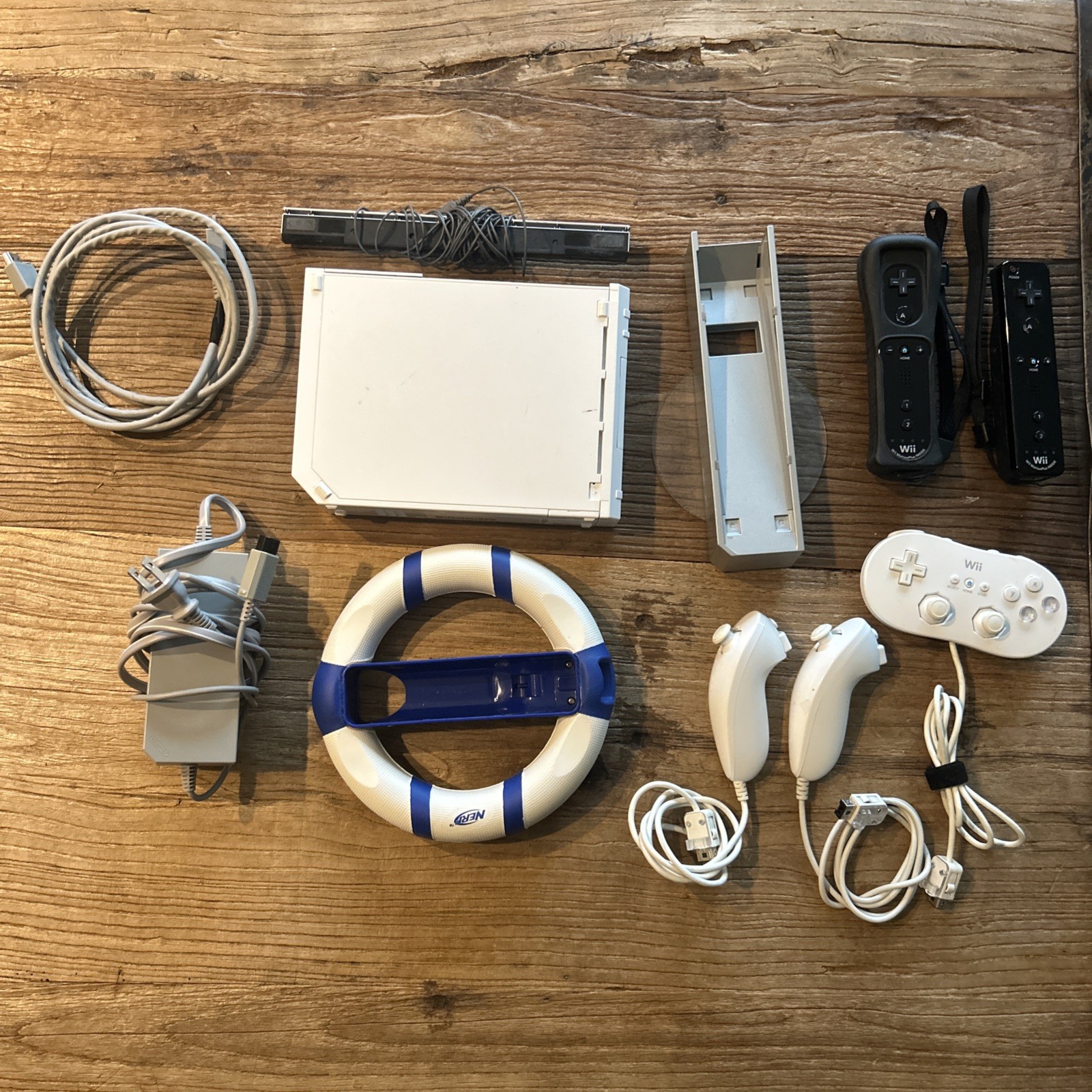 Nintendo Wii Console Bundle Original With 2 Wiimote+Nunchucks, wheel + more
