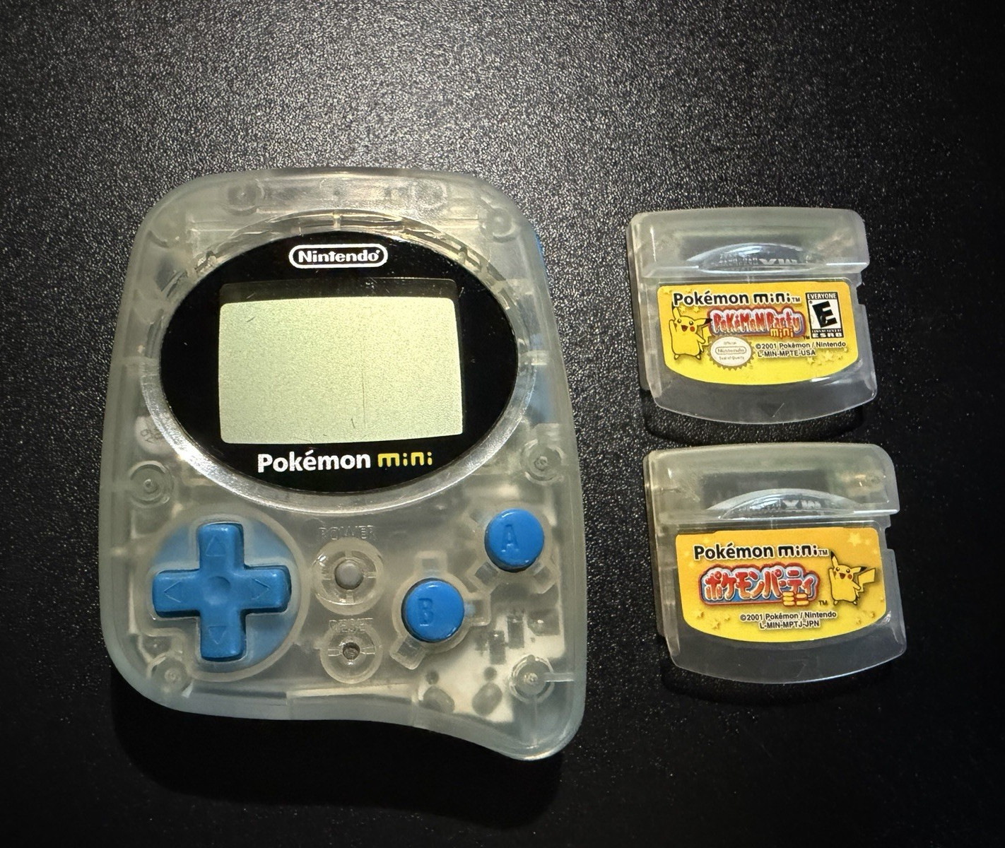 Nintendo Pokemon Mini MIN-001 Blue/Clear Handheld Console w/ 2 Games
