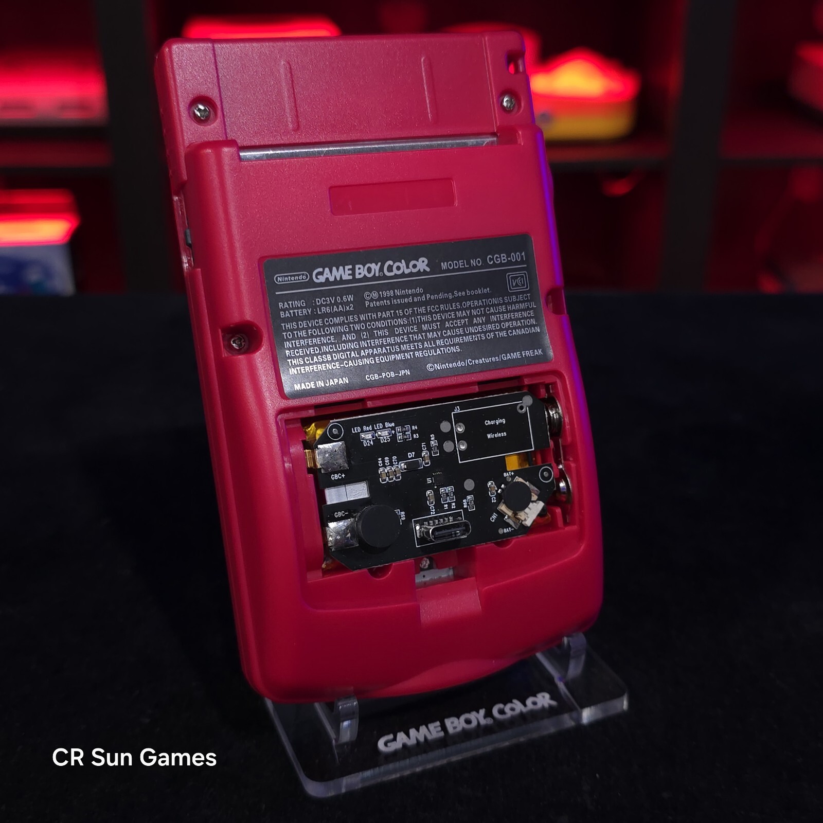 Berry Red Gameboy Color Console OLED Touch Screen And USB-C Rechargeable Battery