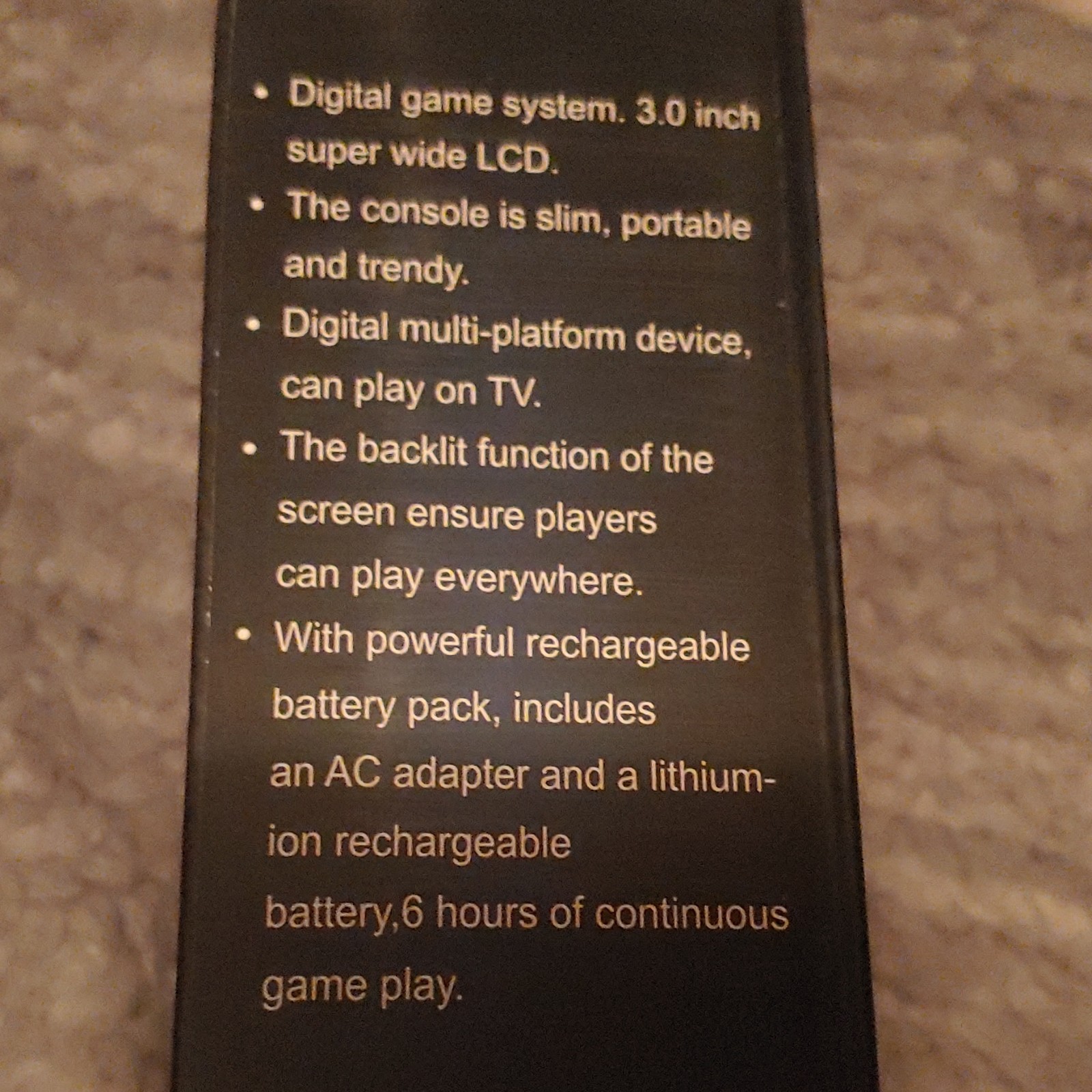 Plus Handheld Game System 3.0″ LCD Backlit, Rechargeable, TV Out AV, Black
