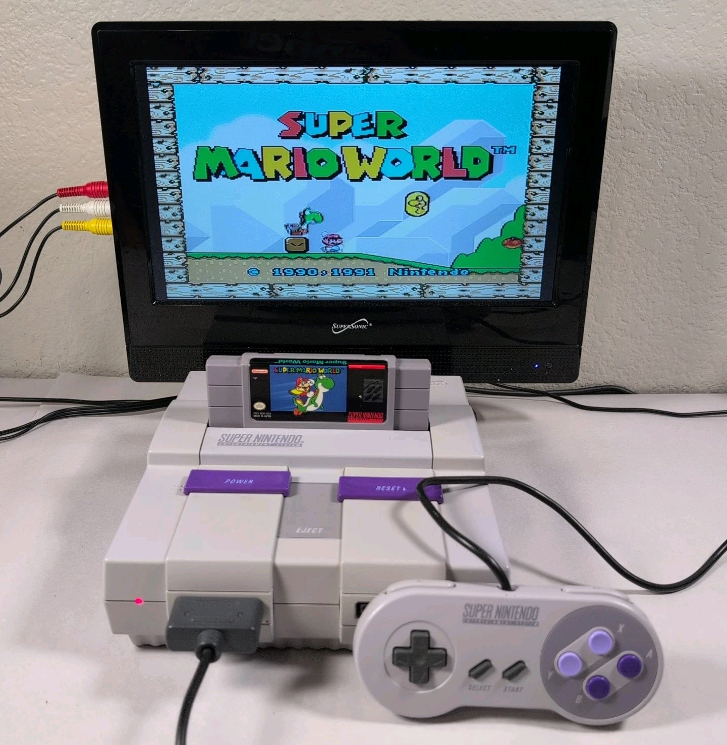 Super Nintendo SNES Console Bundle w/ Super Mario World Tested Working