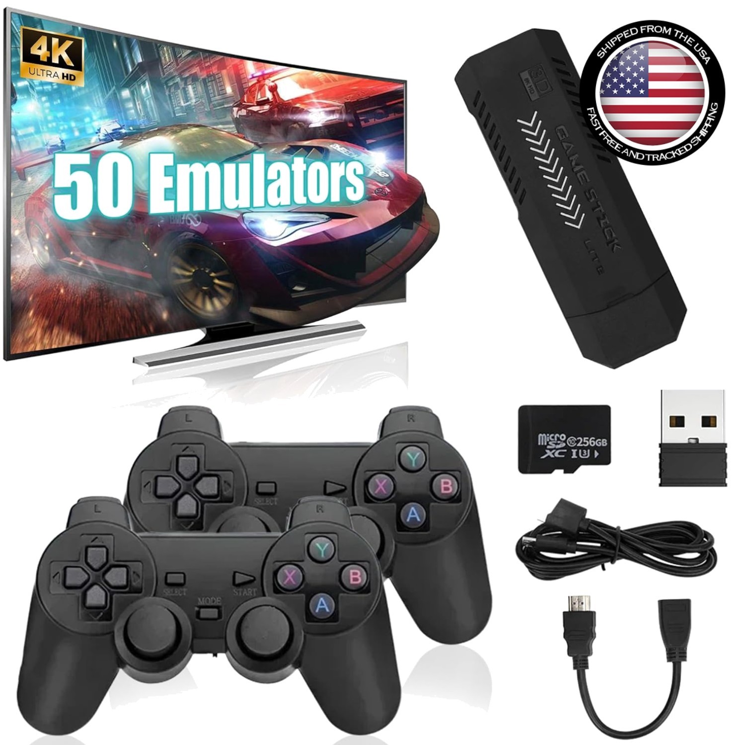 4K HD Retro Gaming Console with 256GB, 50+ Emulators & Two Wireless Controllers
