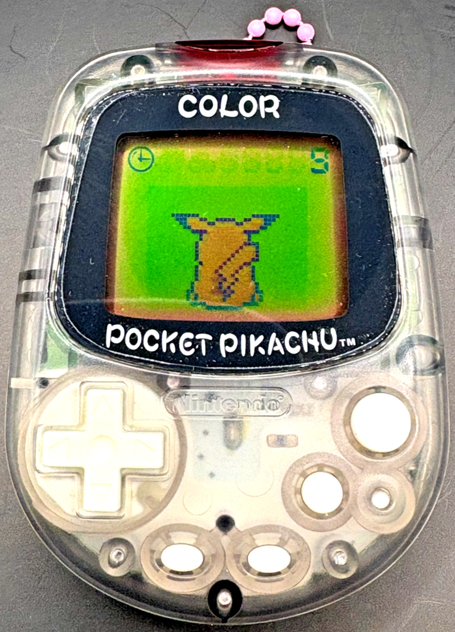 Nintendo Pocket Pikachu Color MPG-002 Clear JP IR Working 1999 w/ Pink Chain