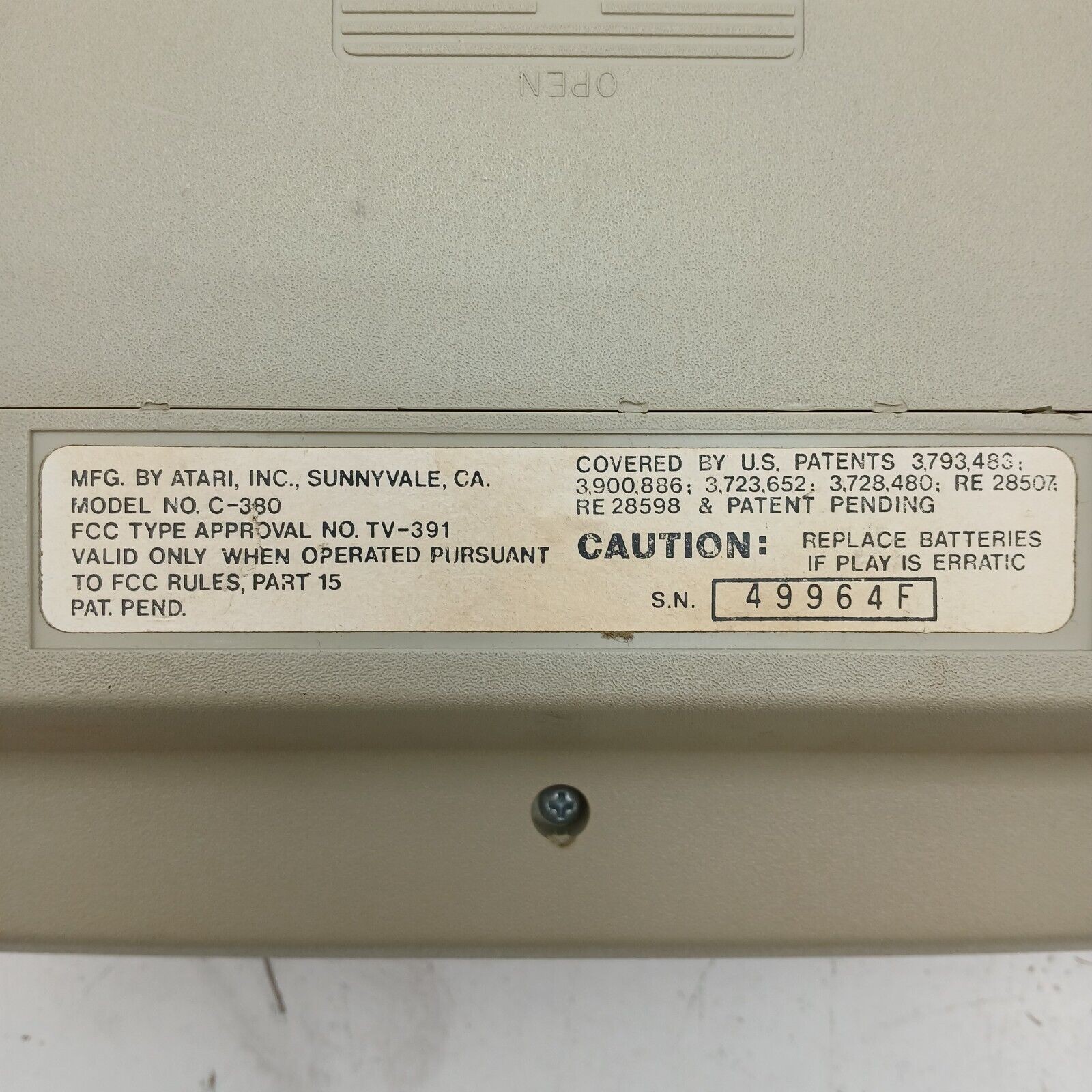 Atari Video Pinball Console Model C-380 w/out Power Cable – Not Tested