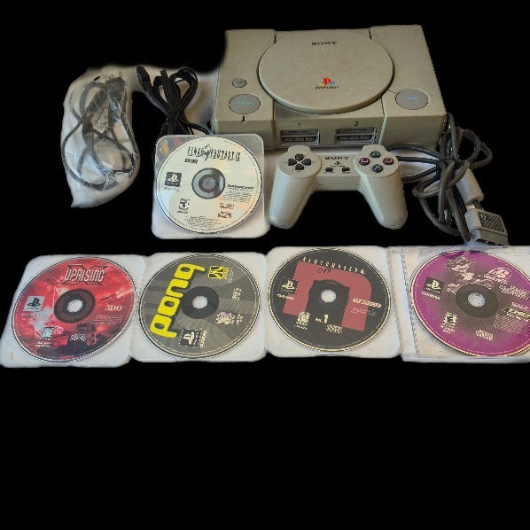 SONY PS1 CONSOLE BUNDLE ~ Controller, Cords, 5 Game ~ TESTED – WORKS! ~ SCPH7501