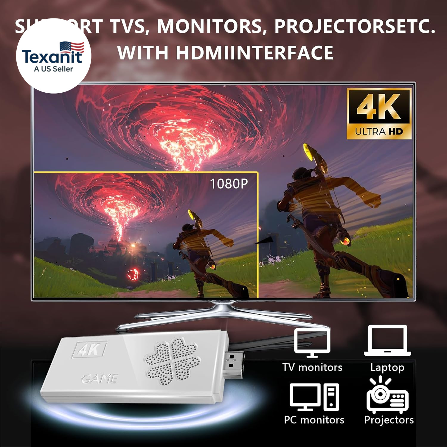 2026 Upgraded Wireless Retro Gaming Console Stick 4K HDMI, Retro Video Game Cons