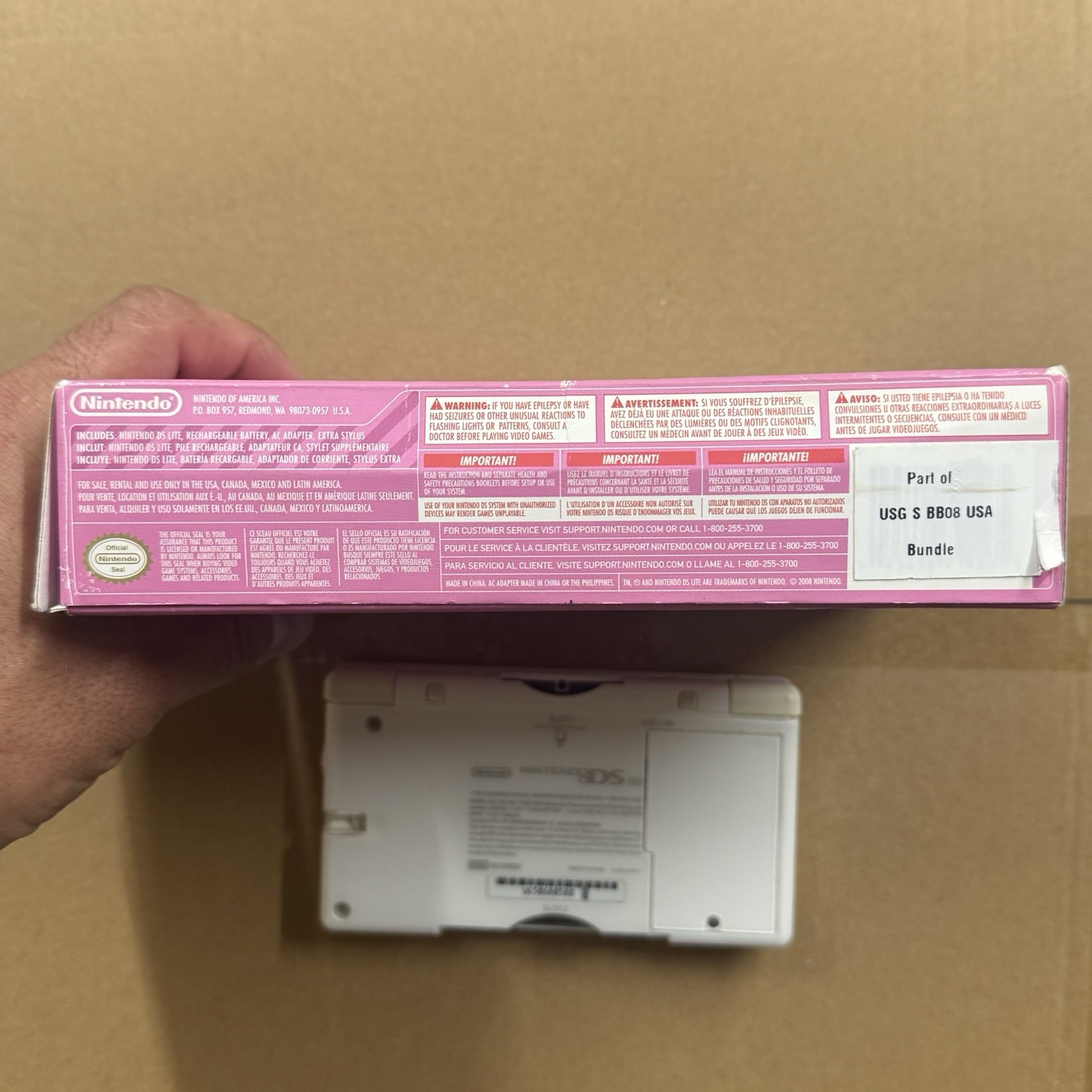 Nintendo DS Lite Pink Ribbon Polar White Console Susan Komen Breast Cancer Rare