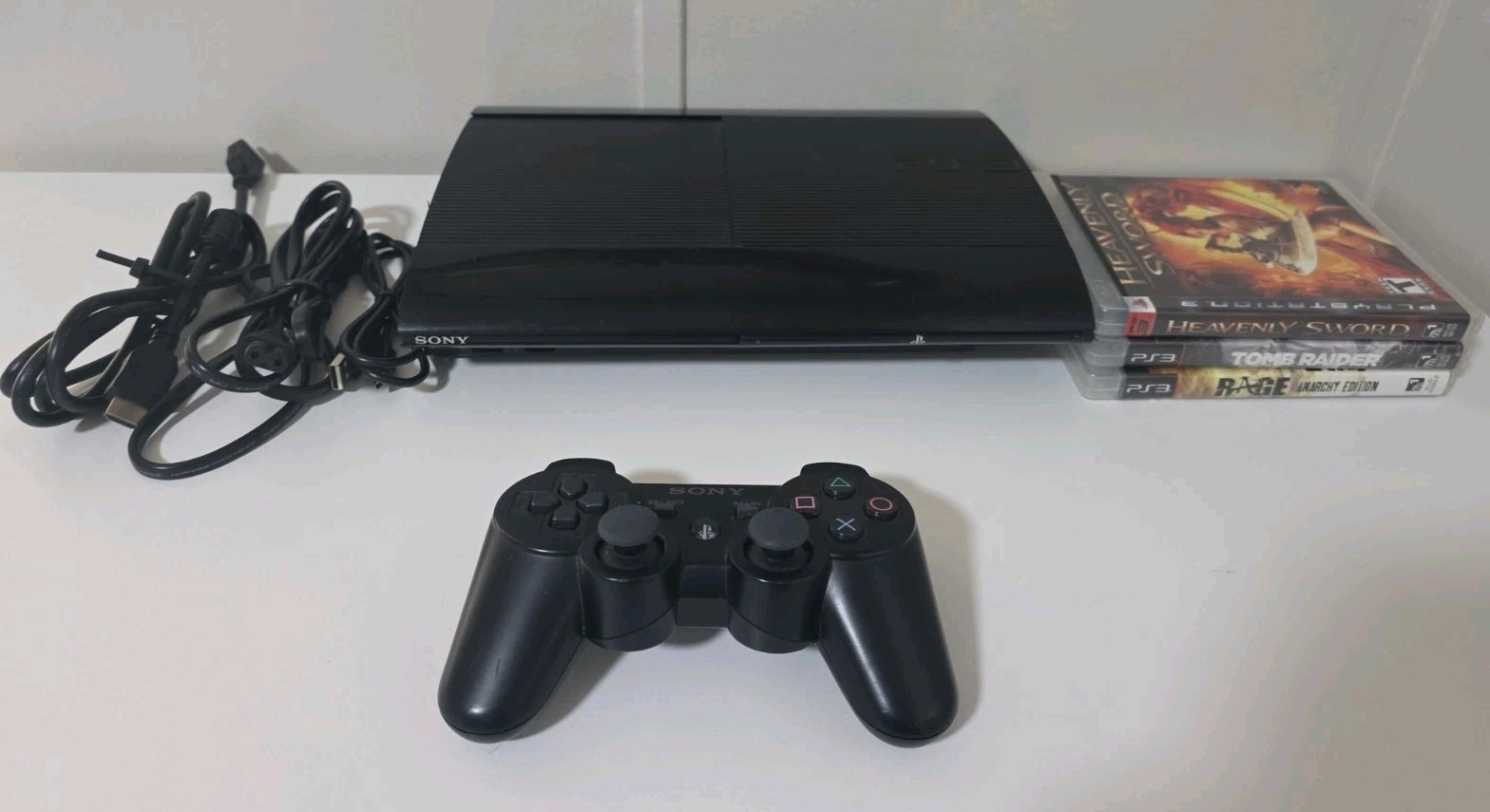 PS3 Super Slim 500GB Console Bundle CECH-4301C Controller Cables And 3 Games