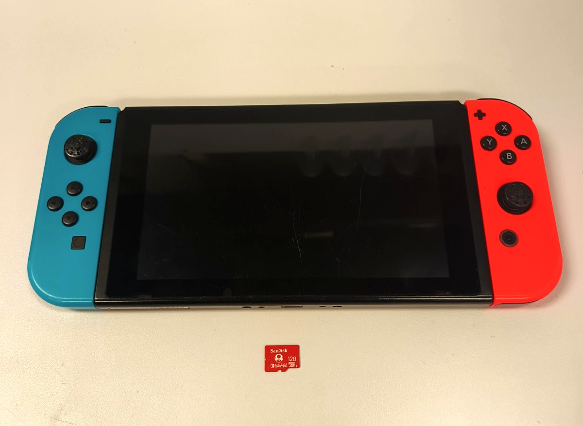 Nintendo Switch Console w/ Dock Neon Red/Blue Joy-Con Case 128GB microSD
