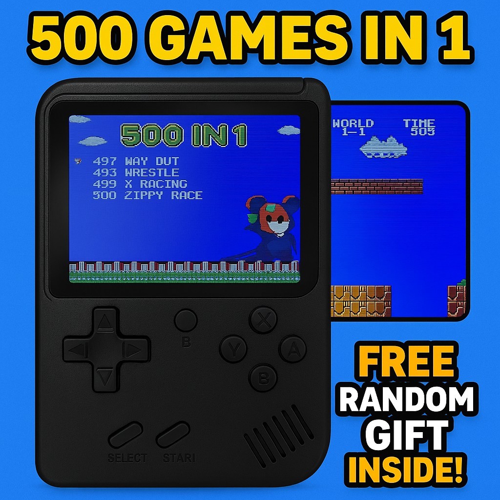 500 in 1 Retro Handheld Game Console – Classic Fun + Free Random Gift 🎁