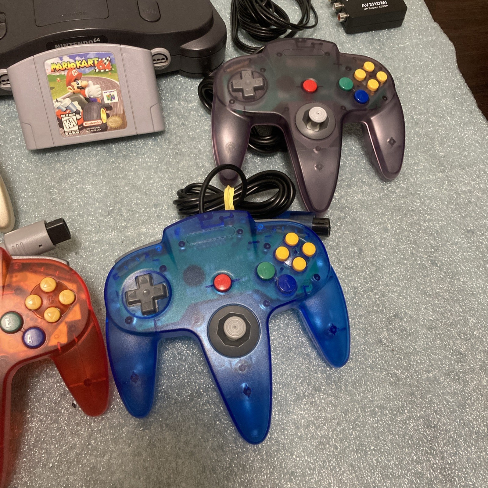 N64 Nintendo 64 Console 4 Controllers + Mario Kart + HDMI Converter Bundle