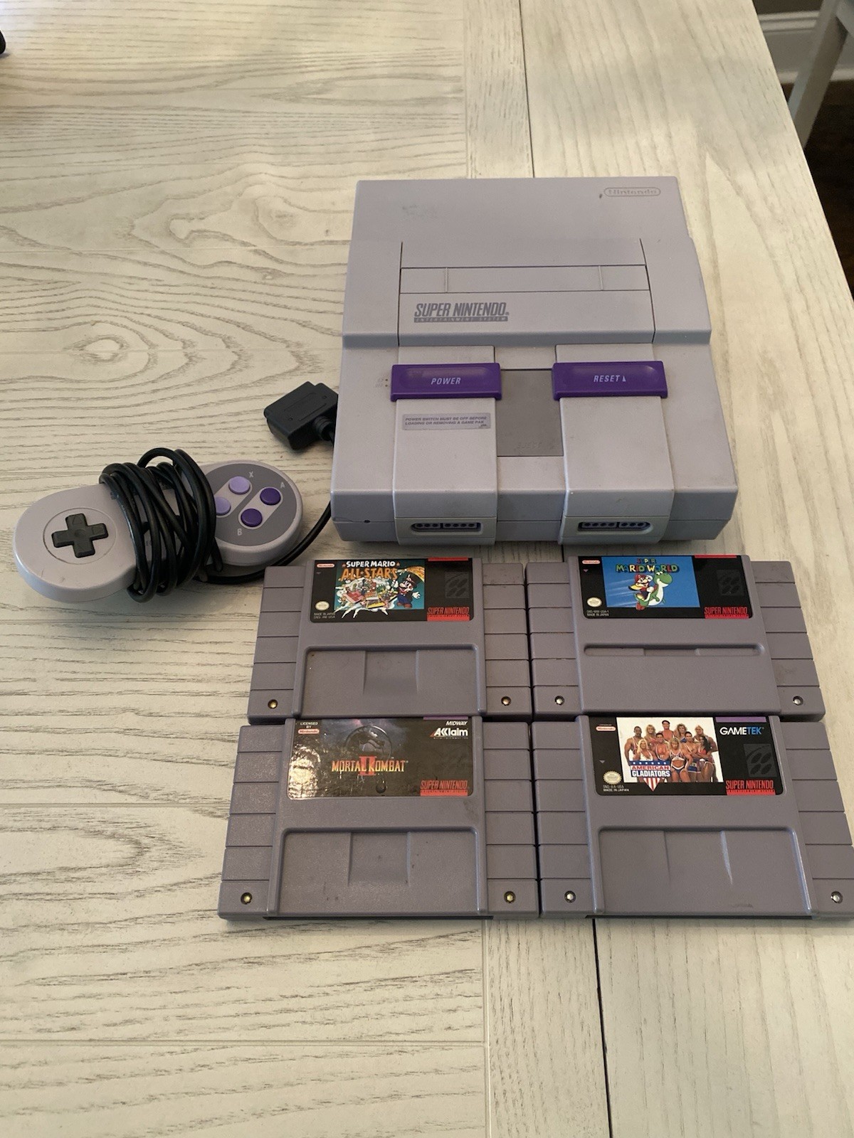 Super Nintendo SNES Console Bundle Tested Working + 5 Games Mario All-Stars