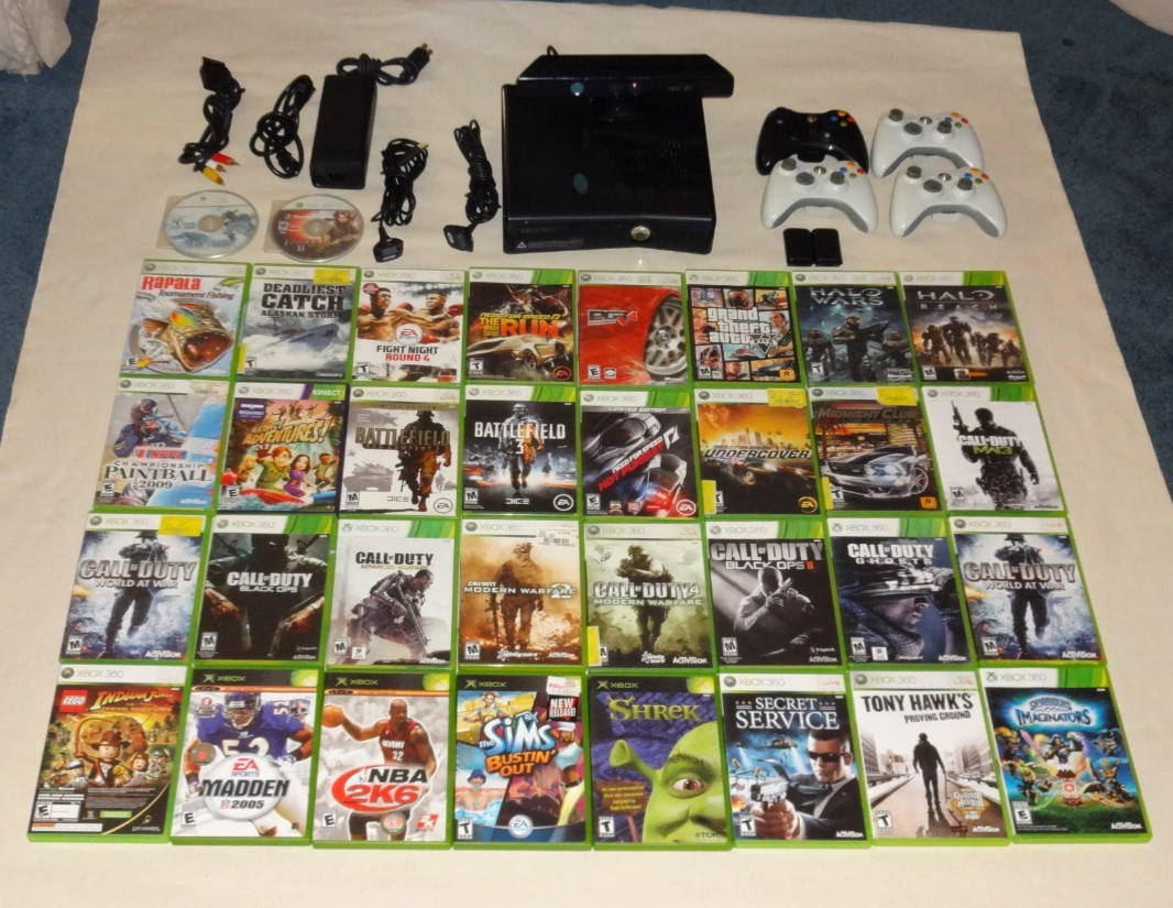 Microsoft Xbox 360 S 250 GB Console w/Kinect Sensor/Controller/34 Games TESTED