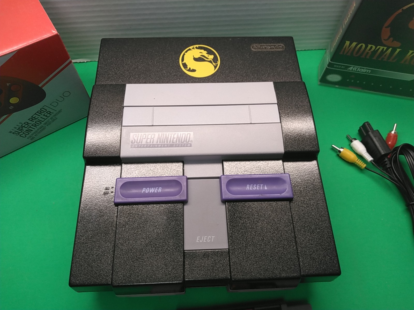 Super Nintendo system SNES with Mortal Kombat 2 Controllers All Hookups