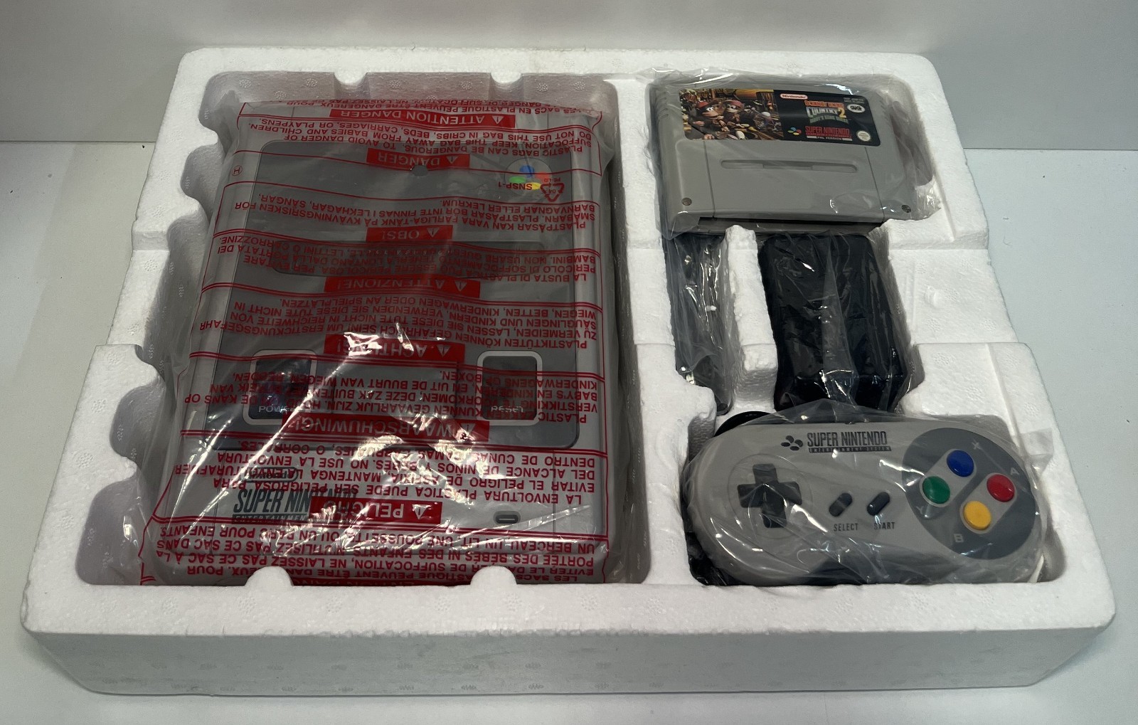 SUPER NINTENDO DONKEY KONG CONSOLE 2 SET GIG SNES PAL SNSP-S-CD(A)-ITA BOXED