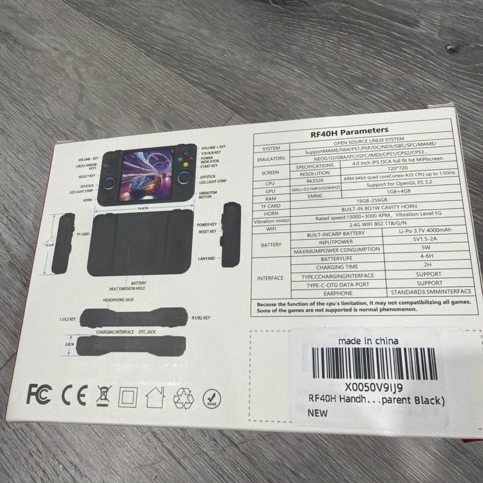 New Box Game Console 4” Screen RF40H Handheld Supports 10000s of Games