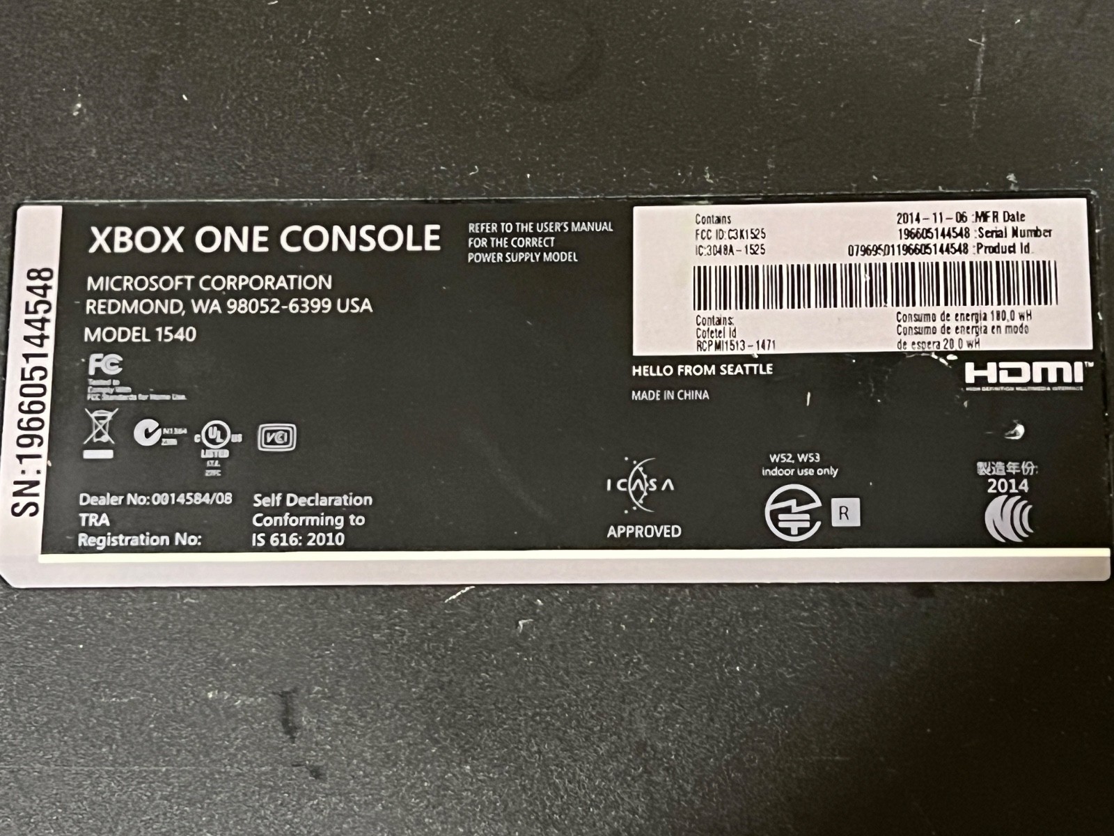 Microsoft Xbox One Console Only 500GB – Model 1540 – Tested & Working