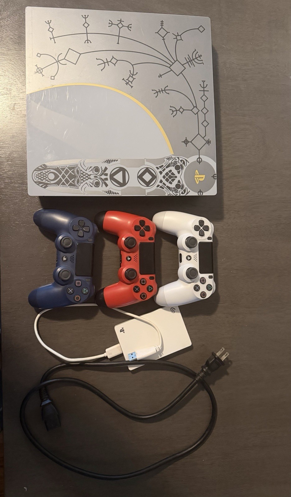 PlayStation 4 Pro God of War Edition w/ 3 Controllers w/2TB External harddrive