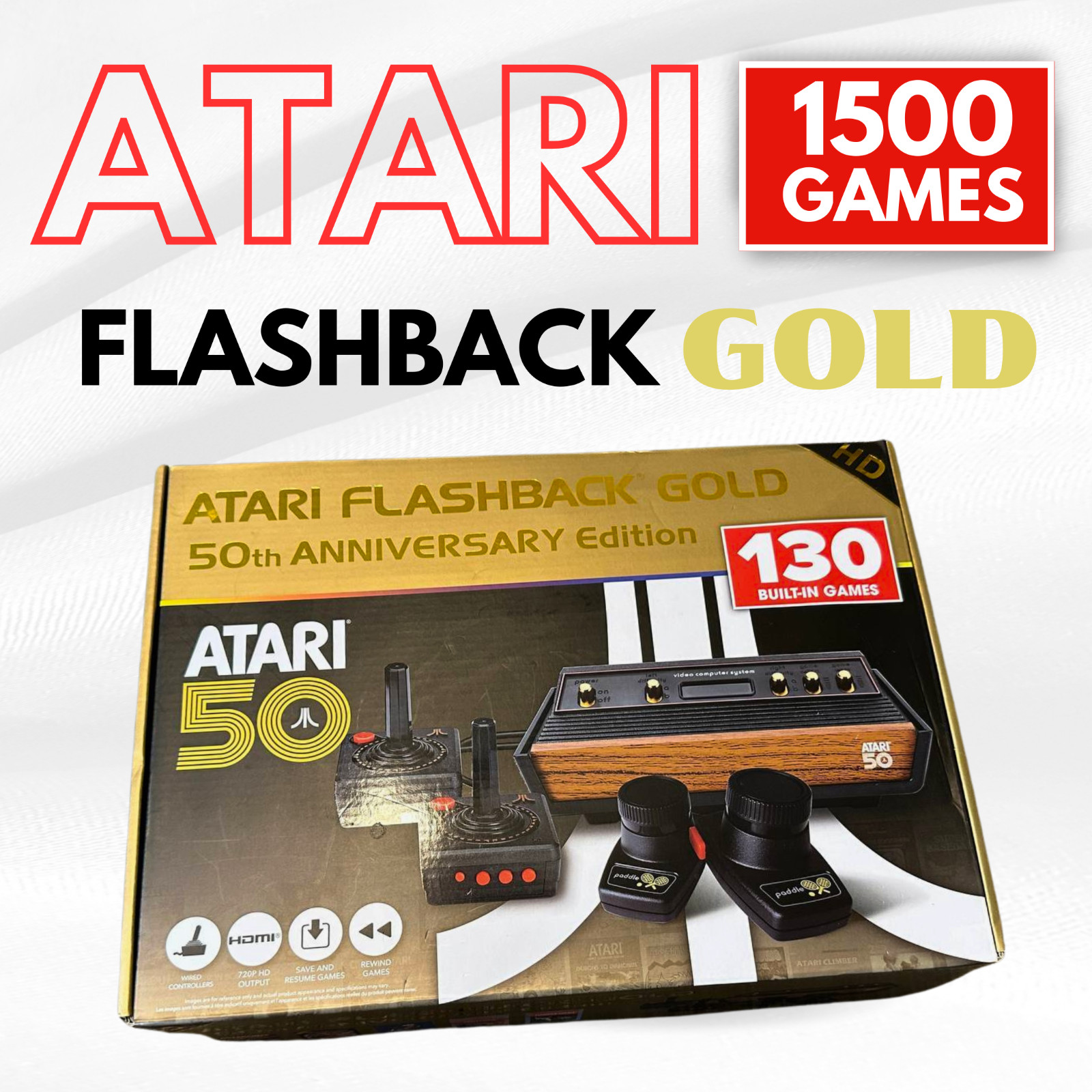 Atari Flashback Gold Console 50th Anniversary Edition 1500 Games with 2 Pedals