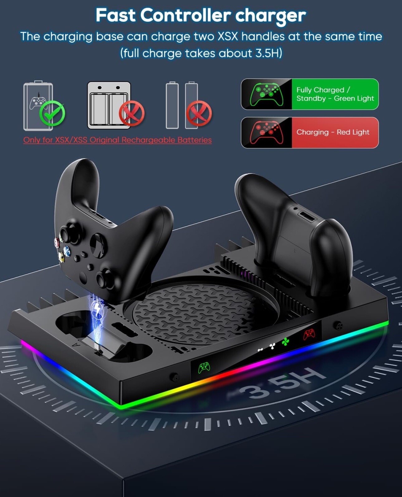 Xbox Series X Super Bundle Fast Dual Controller Charger 2 Batteries Cooling Fan