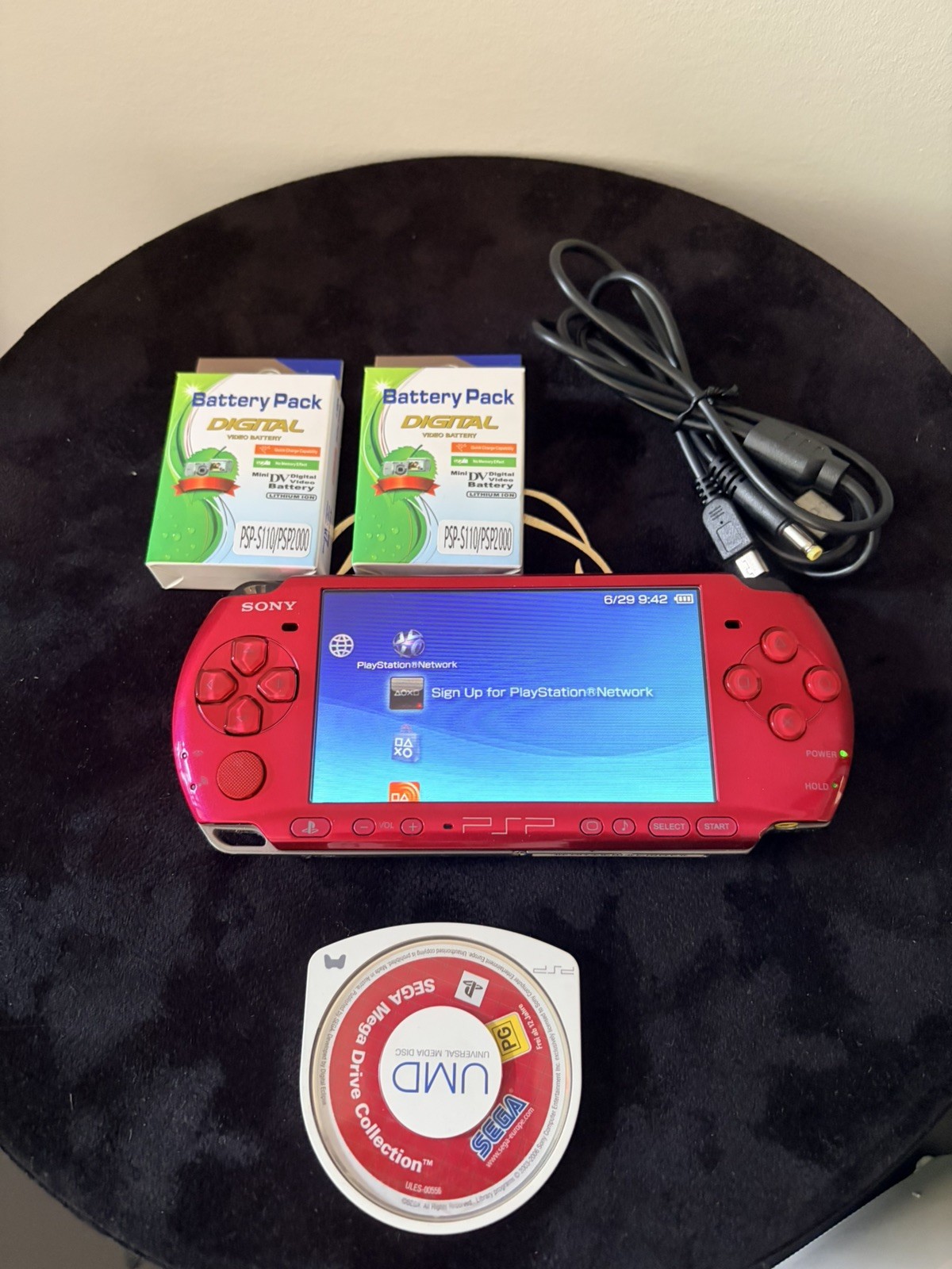 Mint Condition Sony PlayStation PSP 3000 Red + 2 New Batteries + Charging Cable