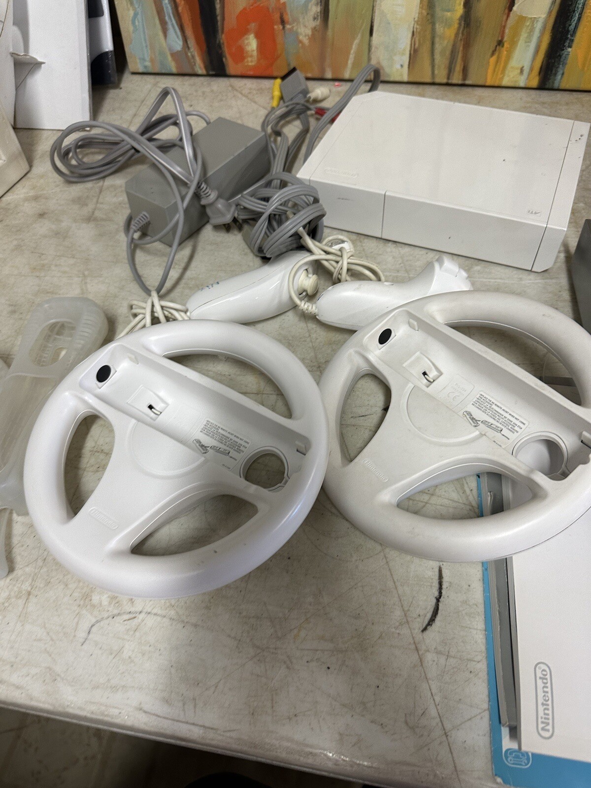 Nintendo Wii Console Bundle With All Cables, 2 Wheels &Nunchucks 1 Remote Works