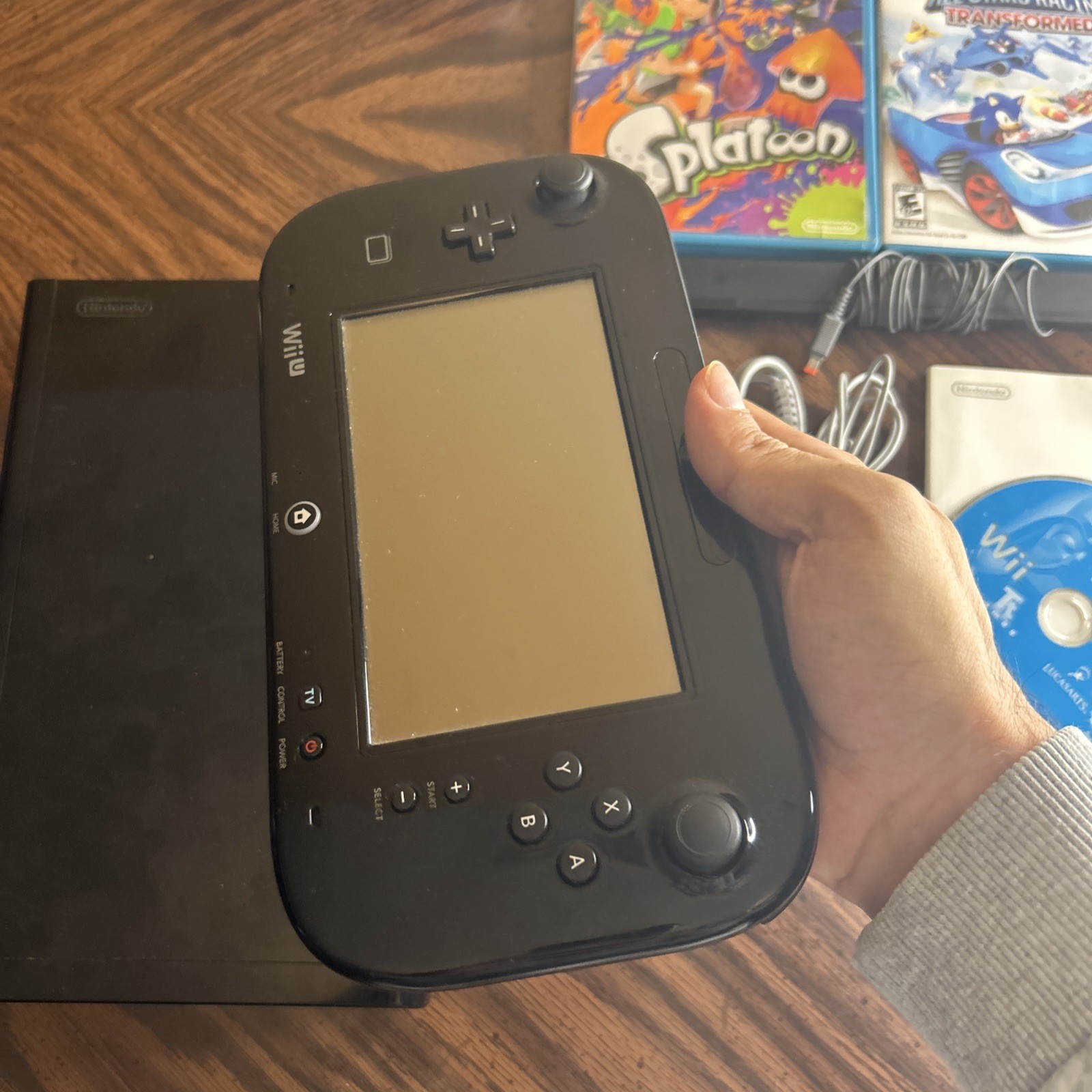 Wii U Console Gamepad Black Complete Set All Cords Games & Charging Cable & Dock