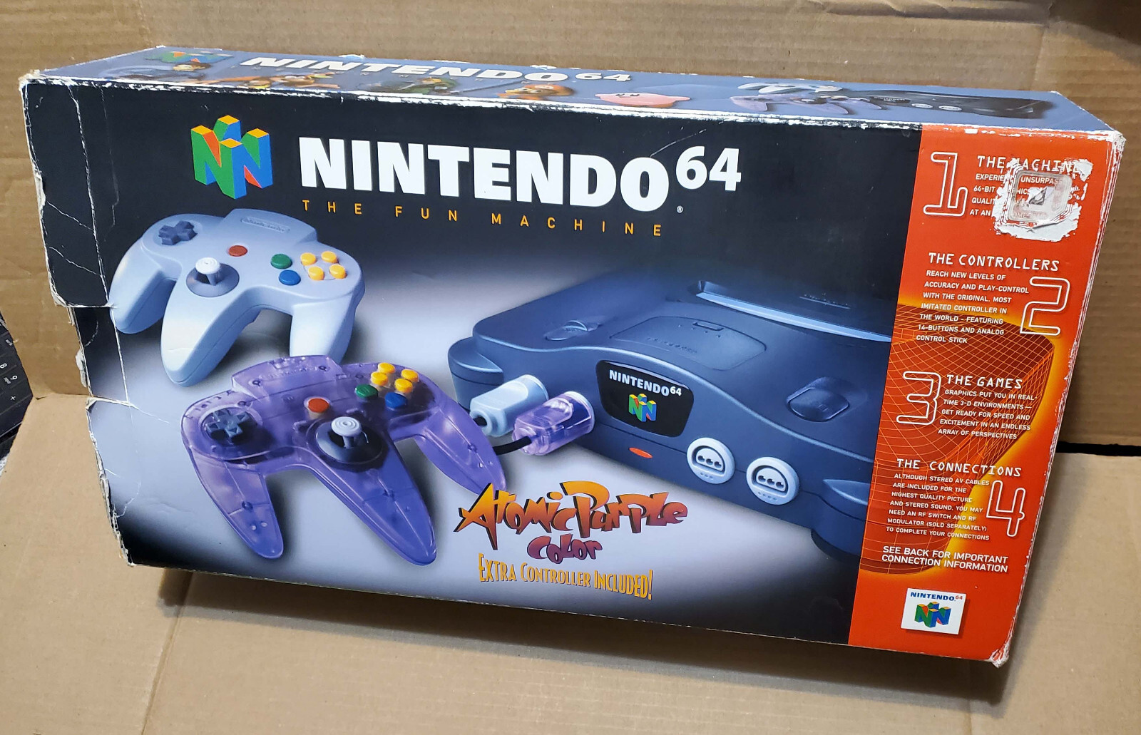Nintendo 64 Console Atomic Purple Controller Bundle in Box, Works