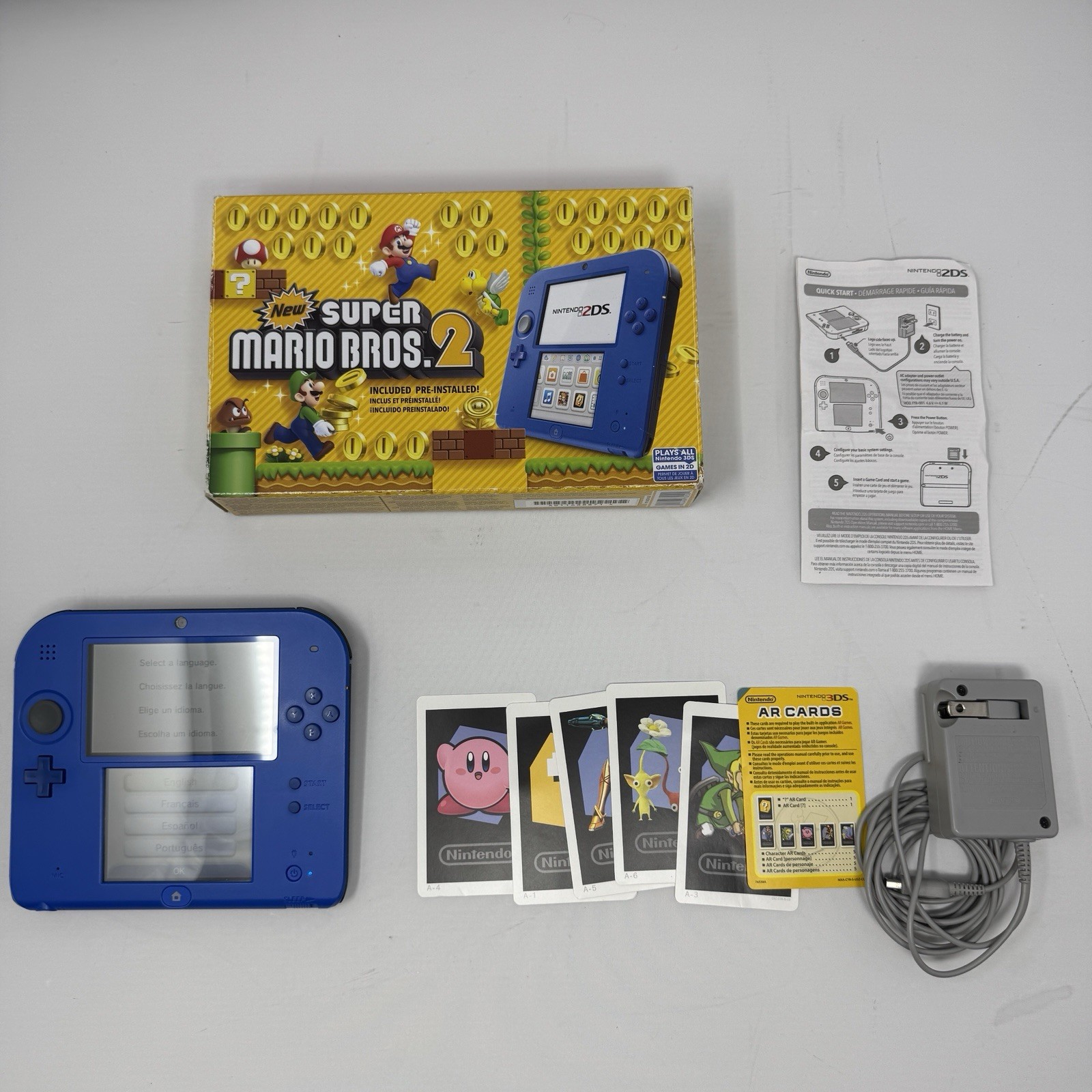 Nintendo 2DS Electric Blue Handheld Console w/ AR Cards CIB Super Mario Bros 2